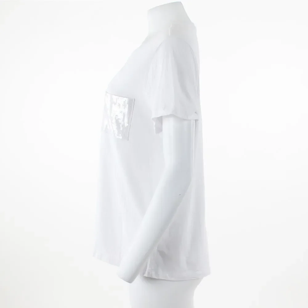 DKNY Short Sleeve Sequin Pocket T-Shirt in White